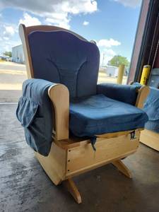 lot 47316 image: Foundations Wooden Rocking Chair with Blue Cushions