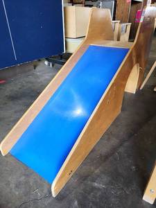 lot 47320 image: Childrens Wooden Indoor Slide with Blue Sliding Surface and Steps