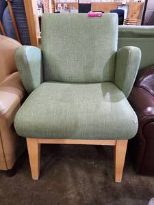 lot 47339 image: Childrens Upholstered Armchair with Wooden Legs