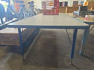 lot 47359 image: Commercial Grade Folding Table with Blue Metal Frame 72x30