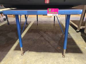 lot 47360 image: Blue Metal Folding Table with Adjustable Legs