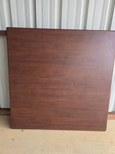 lot 47382 image: Commercial Restaurant Table Set - Mahogany Top with Black Metal Base