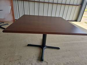 lot 47384 image: Commercial Restaurant Table Set - Mahogany Top with Black Metal Base