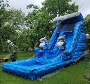 lot 389 image: Happy Jump Heavy Duty Industrial Bounce House Water Slide With Dolphins - 18ft Slide