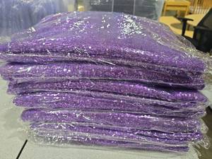 lot 47494 image: (8) Purple Sequin Fabric Table Covers&nbsp- Event Decor