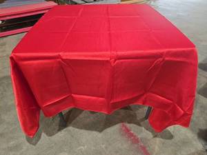 lot 47513 image: (21) Red Satin Tablecloth Square Table Covers - Event Decor