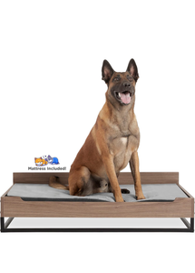lot 50743 image: Milo TailZzz Wooden Dog Bed & Couch with Water-Resistant Mattress, Large to Extra Large Elevated Pet Bed with Calming Mattress, Greenguard Gold Certified