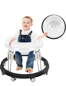 lot 50750 image: Adjustable Baby Walkers for Baby with Easy Clean Tray, Universal Wheeled Walker, Anti-Rollover Folding Walker for Girls Boys 6-18Months Toddler (White)