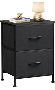 lot 50765 image: WLIVE Black Nightstand, Small Dresser for Bedroom with 2 Fabric Drawer, Bed Side Table with Drawers, End Table Bedside Furniture, Sturdy Steel Frame, Wood Top, Closet Organizer, College Dorm