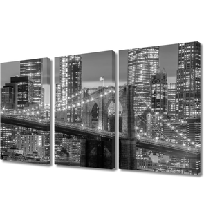 lot 50768 image: 3 Panel Canvas Wall Art New York City Skyline at Night Wall Decorations for Living Room American Cityscape Home Decorations Manhattan Cityscape Bedroom Decor Framed Ready to Hang