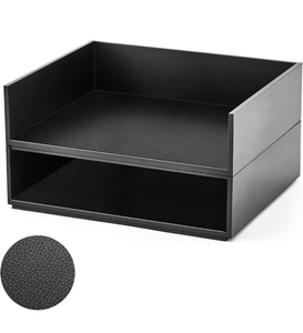 lot 50777 image: Yeaqee 3 Pcs Wooden Stacking Letter Trays 13 x 10.6inch Luxurious Leather Surface Desk Letter Tray Heavy Paper Inbox Mail Organizer for Office Document Magazine Folder Desktop Accessories(Black)