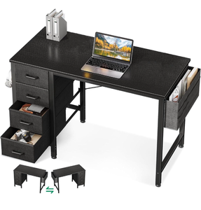 lot 50783 image: 32 Inch Small Computer Desk with 4 Fabric Drawers, Home Office Desks with Storage & Side Hook and Cloth Bag, Modern StudyWork Table for Bedroom and Small Space, Pure Black