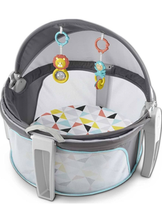 lot 50785 image: Fisher-Price Portable Bassinet On-The-Go Baby Dome, Travel Play Space with Developmental Newborn Toys & Canopy, Windmill