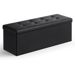 lot 50794 image: 43 Inches Folding Storage Ottoman Bench, Ottoman with Storage, Foot Rest Stool, Load 660 lb, for Living Room, Synthetic Leather, Black