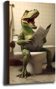 lot 50808 image: Bathroom Canvas Wall Art T-Rex Reading in the Toilet T-Rex Portrait Bathroom Wall Art Funny T-Rex Poster Print Cute Animal Pattern Bathroom Wall Art Funny Bathroom Decor Wrapped Canvas 24X36