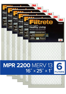 lot 50811 image: Filtrete 16x25x1 AC Furnace Air Filter, MERV 13, MPR 2200, Elite Allergen, Bacteria & Virus Filter, 3-Month Pleated 1-Inch Electrostatic Air Cleaning Filter, 6-Pack (Actual Size 15.69x24.69x0.78 in)