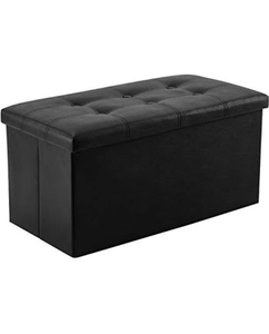 lot 50812 image: 30 inches Folding Storage Ottoman, 85L Storage Ottoman Bench for Living Bedroom and Hallway, Faux Leather Black Footrest with Foam Padded Seat, Support 350lbs