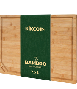 lot 50815 image: Bamboo Cutting Boards for Kitchen, Extra Large Wood Cutting Board with Deep Juice Groove and Handle Heavy Duty Chopping board, Kikcoin, 20 x 14