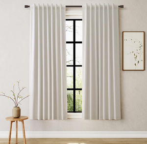 lot 50831 image: Natural Cream Linen Blackout Curtains 63 inch Length Thermal Insulated Curtains for Bedroom 2 Panels Set Living Room Darkening Black Out Drapes for Nursery Ring Hooks Back Tab Clip Rings 52x63 Inch