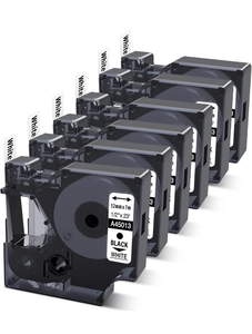 lot 50834 image: 6-Pack Compatible Dymo D1 Label Tape 45013 12 Inch x 23 Ft Replace DYMO Label Maker Refills d1 a45013 S0720530, Black on White, for Dymo LabelManager 160 280 210D 360D 420P PnP