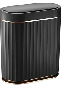 lot 51850 image: ELPHECO Black Bathroom Trash Can with Lid 2 Gallon Sensor Trash Bin, Automatic Narrow Garbage Can, Waterproof Smart Trash Can, Slim Motion Sensor Waste Bins for Bathroom, Living Room, Office