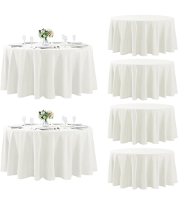 lot 51851 image: Fokitut 6 Pack Round Tablecloth, 108 Inch, Stain Resistant and Wrinkle Polyester Table Cloth, Fabric Table Cover for Kitchen Dining, Wedding, Party, Holiday Dinner-Ivory