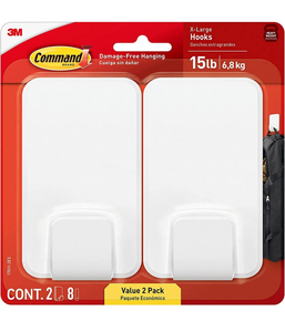 lot 51862 image: Command X-Large Hooks, 2 Hooks, 8 White Adhesive Strips, Damage Free Hanging Picture Hangers, No Tools Wall Hanging Strips For Living Spaces
