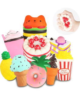 lot 51863 image: Slow Rising Jumbo Squishies Toys Set - 9 Pack Soft Kawaii Squishy Hamburger Popcorn Cake Ice Cream Donut Stress Relief Squeeze Toy for Boys and Girls