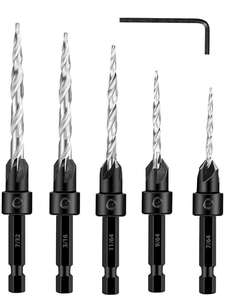 lot 51881 image: Valkynos 5-Piece Countersink Drill Bit Set for Wood Working, #4-12, 14 Hex Shank, Includes Allen Wrench