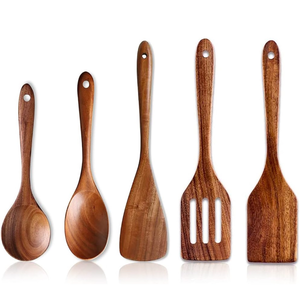 lot 51883 image: 5 Pcs Best Wooden Spoons for Cooking Kitchen Utensils Set Acacia Wood Cooking Spatula Turner Non Toxic Utensil Slotted Serving Spoon Flat Spatulas Set Wooden Utensis Mixing Cooking Spoon Kitchen Tools