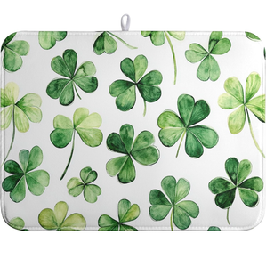 lot 51895 image: St Patricks Day Shamrock Dish Drying Mat Lucky Clovers Kitchen Dish Drying Pad Absorbent Dish Dryer Mat for Kitchen Countertops Microfiber Dishes Drainer Pad Dish Drying Rack Mat (18x24 in)