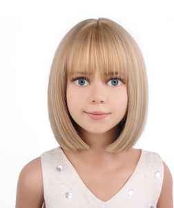 lot 51898 image: Kids Blonde Bob Wig Child Short Straight Mixed Blonde Wig for Girls Cosplay Party Synthetic Rose Net Daily Wear Wigs
