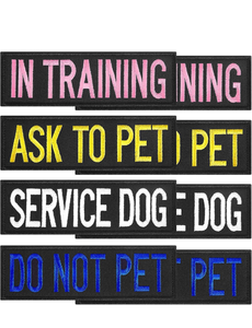 lot 51906 image: 8 Pieces Service Dog Patches Colorful Dog Vest Harnesses Patches Do Not Pet Vest Patches Ask to Pet for Animal Tactical Harnesses Collars Leashes