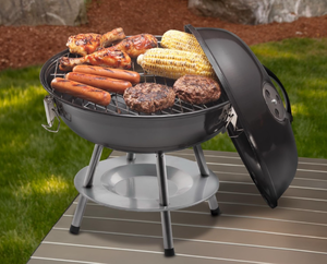 lot 51911 image: Cuisinart 14 Portable Charcoal Grill, Tabletop Outdoor Small Grill with Locking Lid and Dual Vents, Chrome Plated Travel Size BBQ Perfect for Camping, Tailgates, Cookouts, Black
