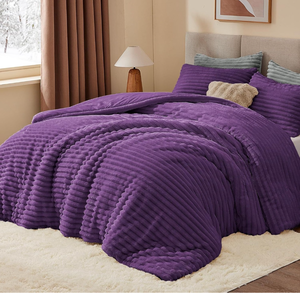 lot 51916 image: BEDELITE Fleece Queen Comforter Set -Super Soft & Warm Fluffy Purple Bedding, Luxury Fuzzy Heavy Bed Set for Winter with 2 Pillow Cases