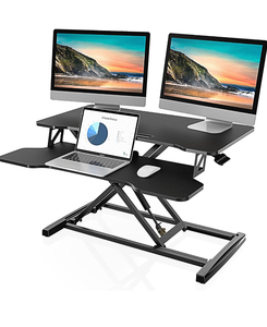 lot 51923 image: FITUEYES Height Adjustable Standing Desk 32 Wide Sit to Stand Converter Stand Up Desk Tabletop Workstation for Dual Monitor Riser FSD308001WB