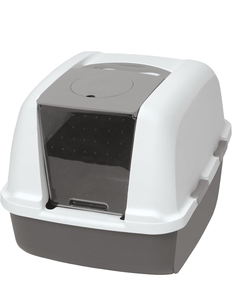 lot 51928 image: Catit Airsift Jumbo Hooded Litter Pan, Warm GrayWhite - Privacy and Easy Access for Cleaning - Ideal for Larger or Multiple Cat Households