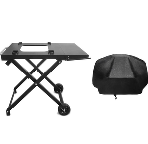 lot 51932 image: BSARTE METAL Collapsible Grill Stand and Cover Fits Ninja Outdoor XSKSTAND for Woodfire OG701 OG751 (OG700 Series) Grills with Side Shelf, Tissue Holder, Side Handle, Heavy Duty Steel Foldable Stand
