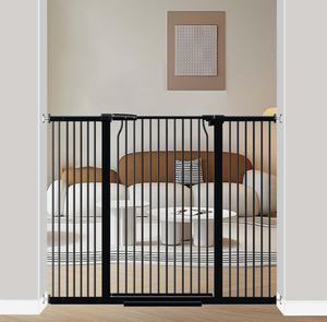 lot 51933 image: 40.5 Extra Tall Baby Gate for Doorways, 49.2-54.7 Extra Wide Pet Gate Pressure Mounted, 1.37 Narrow Space Puppy Dog Barrier Indoor, No Drill Safety Child Gate, No Climb Fence Black