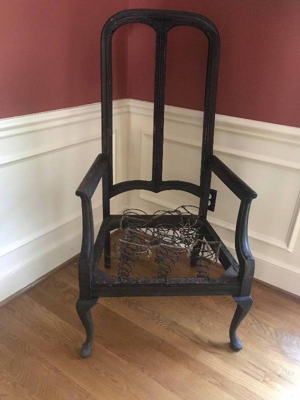 lot 5 image: Antique Chair for refinishing or rustic dcor piece-height of back 48, seat height 14