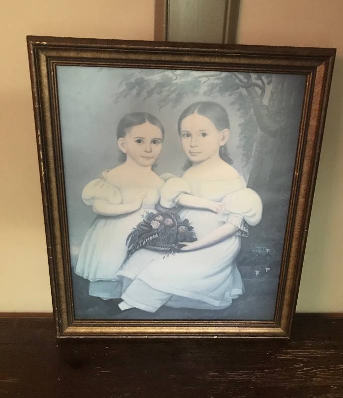 lot 168 image: Vintage Folk Art of two girls with a basket