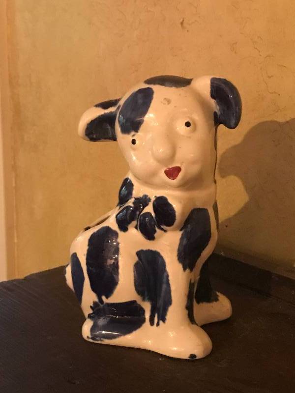 lot 186 image: Antique ceramic blue and white dog planter