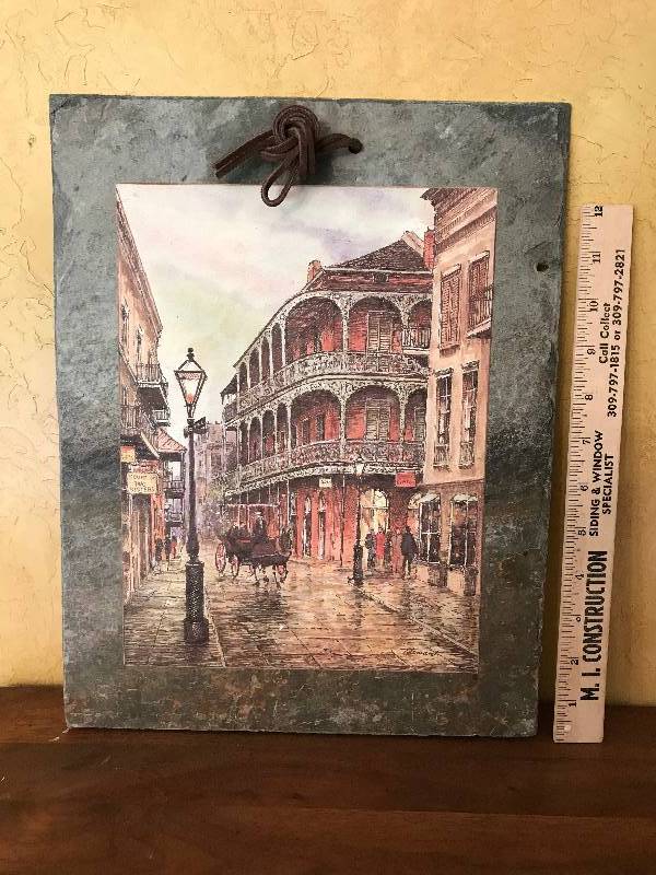 lot 212 image: New Orleans Roof Slate with French Quarter scene