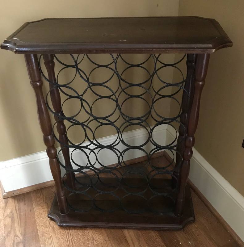lot 214 image: Wood and metal wine racktable