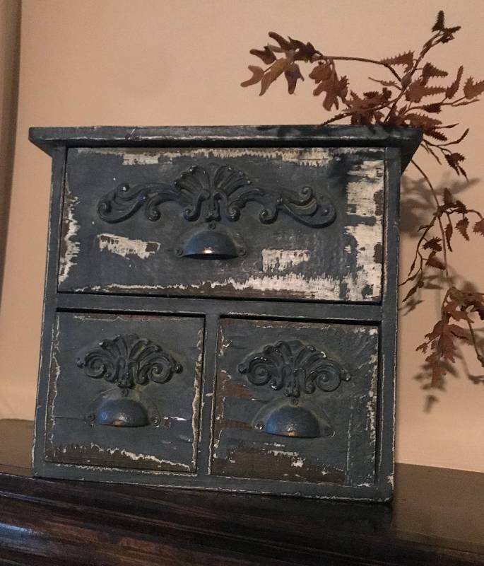 lot 229 image: Dark Aqua colored box with drawers 9 Height