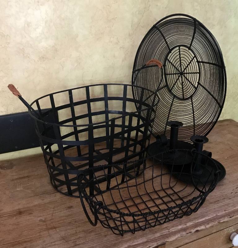 lot 268 image: Set of Black Metal Baskets and Candle Holders