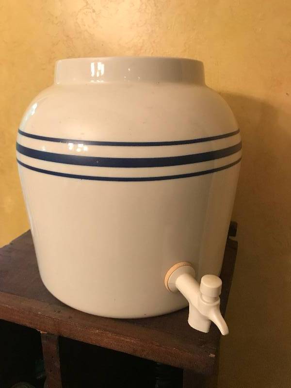 lot 280 image: Blue Stripped Water DispenserCrock-Height 10 12