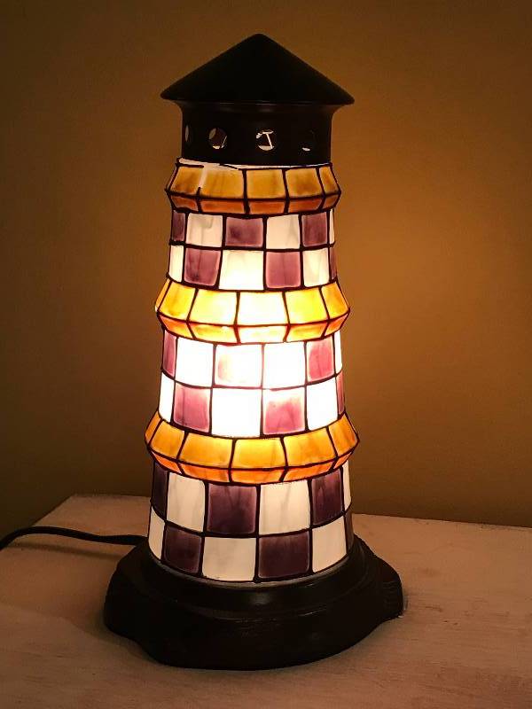 lot 1092 image: 11 Stained Glass Lighthouse Lamp (works)