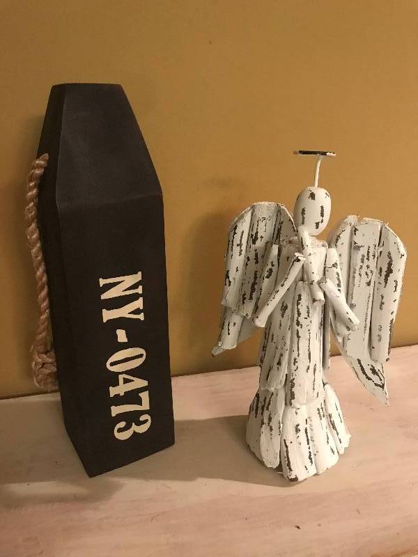 lot 1096 image: Driftwood Angel and Wood Buoy on rope