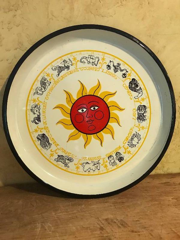 lot 34 image: 12 Tin Plate with the sun and zodiac signs
